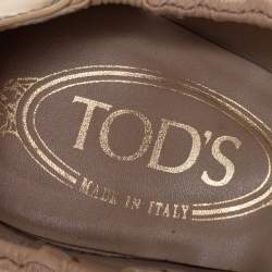Tod's Beige Leather And Patent Circle Laser Cut Scrunch Ballet Flats Size 40