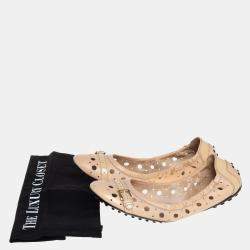Tod's Beige Leather And Patent Circle Laser Cut Scrunch Ballet Flats Size 40