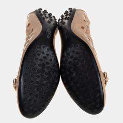 Tod's Beige Leather And Patent Circle Laser Cut Scrunch Ballet Flats Size 40