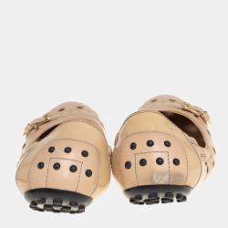 Tod's Beige Leather And Patent Circle Laser Cut Scrunch Ballet Flats Size 40