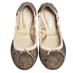 مملوكة مسبقًا Tod's Two Tone Lace Bow Scrunch Ballet Flats Size 41