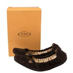 Tod's Brown Suede Bow Scrunch Ballet Flats Size 40.5