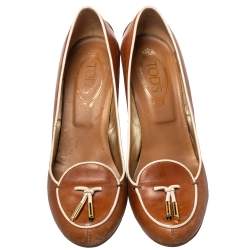 Tod's Brown Leather Block Heel Loafer Pumps Size 40