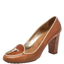 Tod's Brown Leather Block Heel Loafer Pumps Size 40