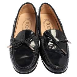 Pre Owned Tod's Blue Patent Leather City Gommino Driving Loafers Size 36.5
