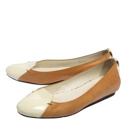 Tod's White/Brown Patent And Leather Ballet Flats Size 36