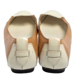 Tod's White/Brown Patent And Leather Ballet Flats Size 36