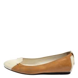 Tod's White/Brown Patent And Leather Ballet Flats Size 36