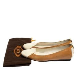 Tod's White/Brown Patent And Leather Ballet Flats Size 36