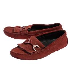 مملوكة مسبقًا Tod's Burgundy Suede Tassel Slip On Loafers Size 35.5