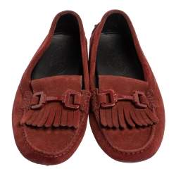 مملوكة مسبقًا Tod's Burgundy Suede Tassel Slip On Loafers Size 35.5