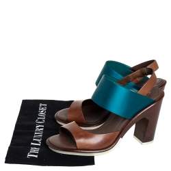 Tod's Two Tone Leather And Satin Block Heel Sandals Size 40