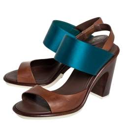 Tod's Two Tone Leather And Satin Block Heel Sandals Size 40