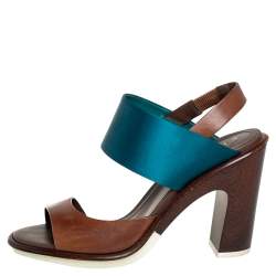 Tod's Two Tone Leather And Satin Block Heel Sandals Size 40