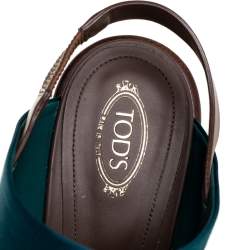 Tod's Two Tone Leather And Satin Block Heel Sandals Size 40