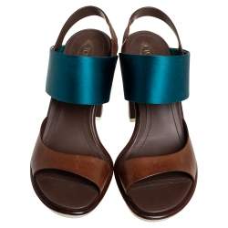Tod's Two Tone Leather And Satin Block Heel Sandals Size 40