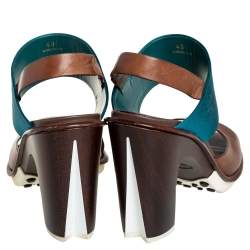 Tod's Two Tone Leather And Satin Block Heel Sandals Size 40