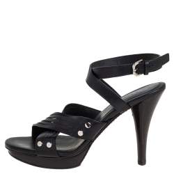 Pre Owned صندل تودز بسيور متعاكسة جلد أسود مقاس 40