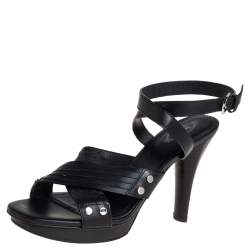 Tod's Black Leather Crisscross Strap Sandals Size 40