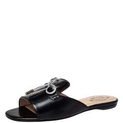 Tod's Black Leather Bow Slide Sandals Size 36.5