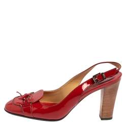 Pre Owned Tod's Red Patent Leather Penny Loafer Slingback Sandals Size 38.5