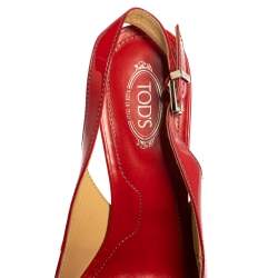 Pre Owned Tod's Red Patent Leather Penny Loafer Slingback Sandals Size 38.5
