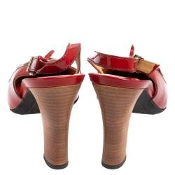 Pre Owned Tod's Red Patent Leather Penny Loafer Slingback Sandals Size 38.5