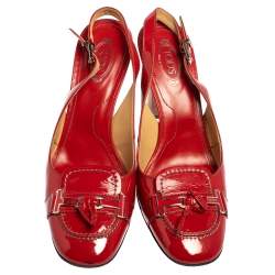Pre Owned Tod's Red Patent Leather Penny Loafer Slingback Sandals Size 38.5