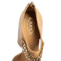Tod's Beige Leather Criss Cross Chain Link Block Heel Sandals Size 38