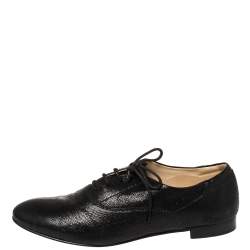 Pre Owned Tod's Black Leather Lace Up Oxfords Size 39.5