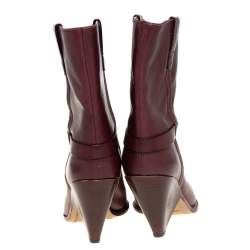 Pre Owned Isabel Marant Burgundy Leather Ankle Boots Size 41