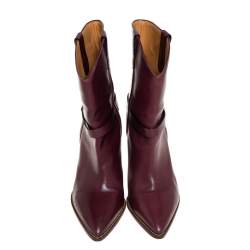 Pre Owned Isabel Marant Burgundy Leather Ankle Boots Size 41