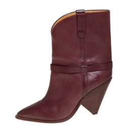 Pre Owned Isabel Marant Burgundy Leather Ankle Boots Size 41