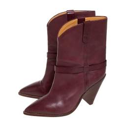 Pre Owned Isabel Marant Burgundy Leather Ankle Boots Size 41