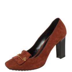Pre Owned Tod's Tan Suede Safety Pin Embellished Loafer Pumps Size 39