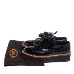Pre Owned Tod's Black Brogue Leather Fringe And Tassel Platform Derby Size 36.5