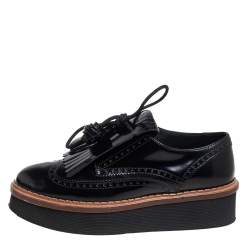 Pre Owned Tod's Black Brogue Leather Fringe And Tassel Platform Derby Size 36.5