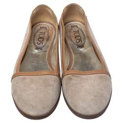 مملوكة مسبقًا Tod's Brown/Beige Suede Ballet Flats Size 38.5
