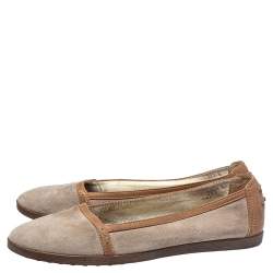 مملوكة مسبقًا Tod's Brown/Beige Suede Ballet Flats Size 38.5
