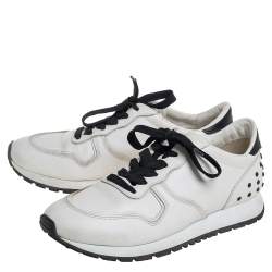 Pre Owned Tod's White/Black Leather Low Top Sneakers Size 37.5