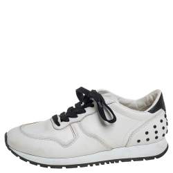 Pre Owned Tod's White/Black Leather Low Top Sneakers Size 37.5