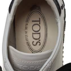 Pre Owned Tod's White/Black Leather Low Top Sneakers Size 37.5