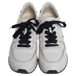 Pre Owned Tod's White/Black Leather Low Top Sneakers Size 37.5