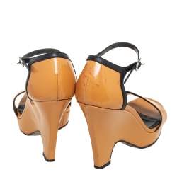 Tod's Brown Patent Leather Wedge Ankle Strap Sandals Size 38