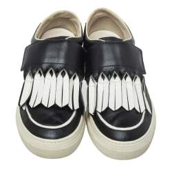 Pre Owned Tods Black/White Leather Slip on Sneakers Size 38