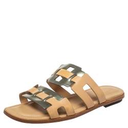 Pre Owned Tod's Tan/Grey Leather Flats Sandals Size 37
