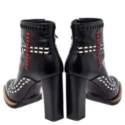 Pre Owned Tod's Black Leather Cross-Stitch Gipsy Ankle Boots Size 36