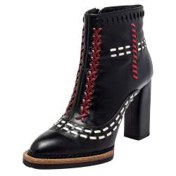 Pre Owned Tod's Black Leather Cross-Stitch Gipsy Ankle Boots Size 36