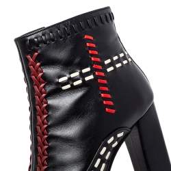 Pre Owned Tod's Black Leather Cross-Stitch Gipsy Ankle Boots Size 36