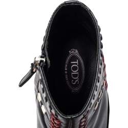 Pre Owned Tod's Black Leather Cross-Stitch Gipsy Ankle Boots Size 36